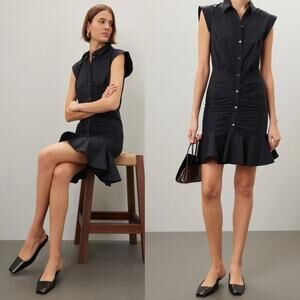 Veronica‎ Beard Bell Button Down Ruched Shirtdress Black Size 12 / Large